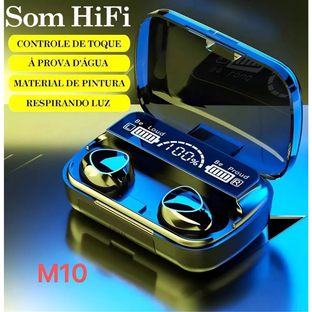 Fone Bluetooth AURIX Pulse Pro com Power Bank 2000mAh, Display LED, Som Grave Potente e IPX7