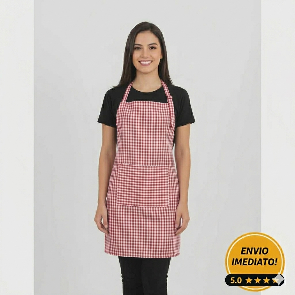 Avental de cozinha xadrez  vermelho e branco / restaurante / lanchonete / cozinha /Oxford