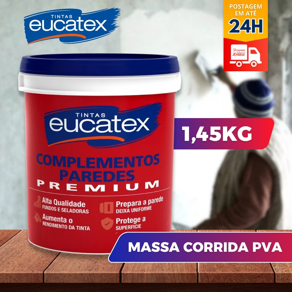 Massa Corrida 1,45KG PVA Eucatex Premium – Acabamento Liso para Paredes Internas