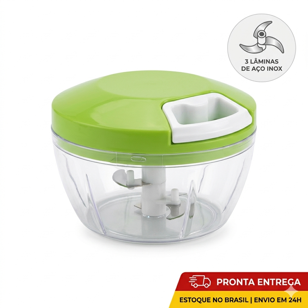 Processador De Alimentos Manual 3 Lâminas Inox 500ml Triturador Alho Cebola Legumes Mini Mixer