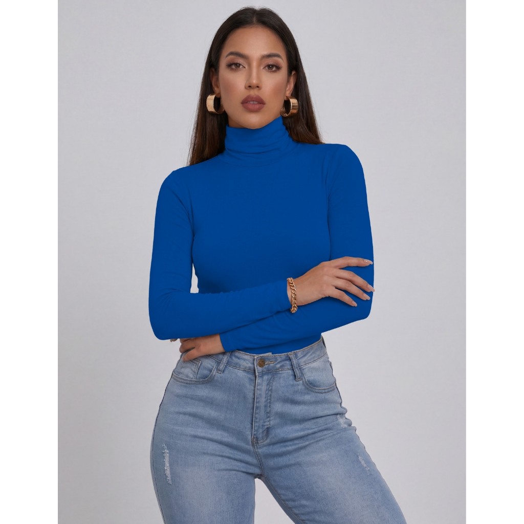 Blusinha Feminina Gola Cacharrel Manga Longa Segunda Pele Inverno Presente Perfeito Mae Elegante