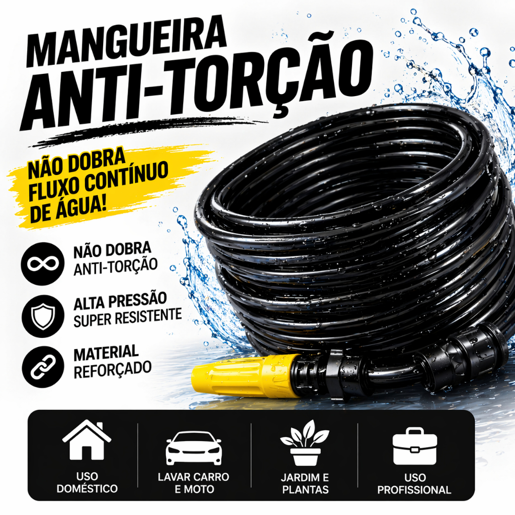 Mangueira De Jardim Preta Anti-Torção e Anti-Dobras - 05 a 50 Metros