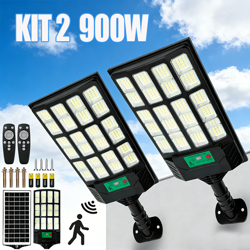Kit 2 Luminária Solar Externa Forte Com Sensor 900w 800w 700w 600w