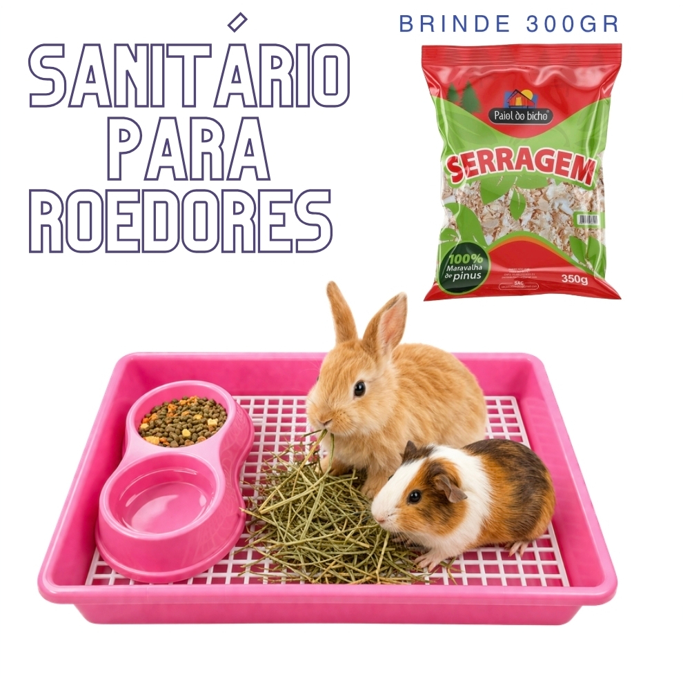 Sanitário Espaçoso Banheiro bandeja P/ ROEDORES Coelho e Porquinho da Índia HAMSTER + SERRAGEM 300GR
