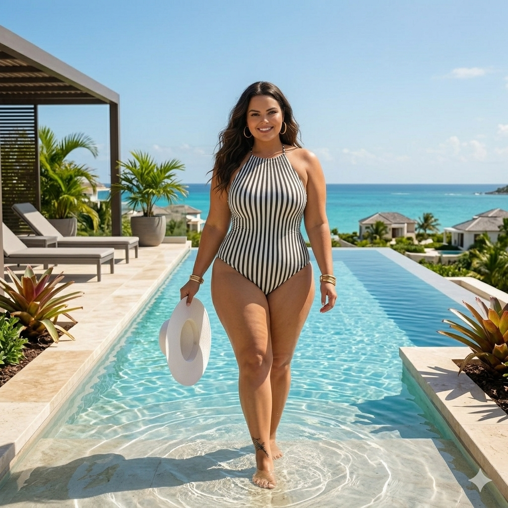 Body Maiô Feminino Plus Size Frente Listrado com Forro – Moda Confortável e Estilosa