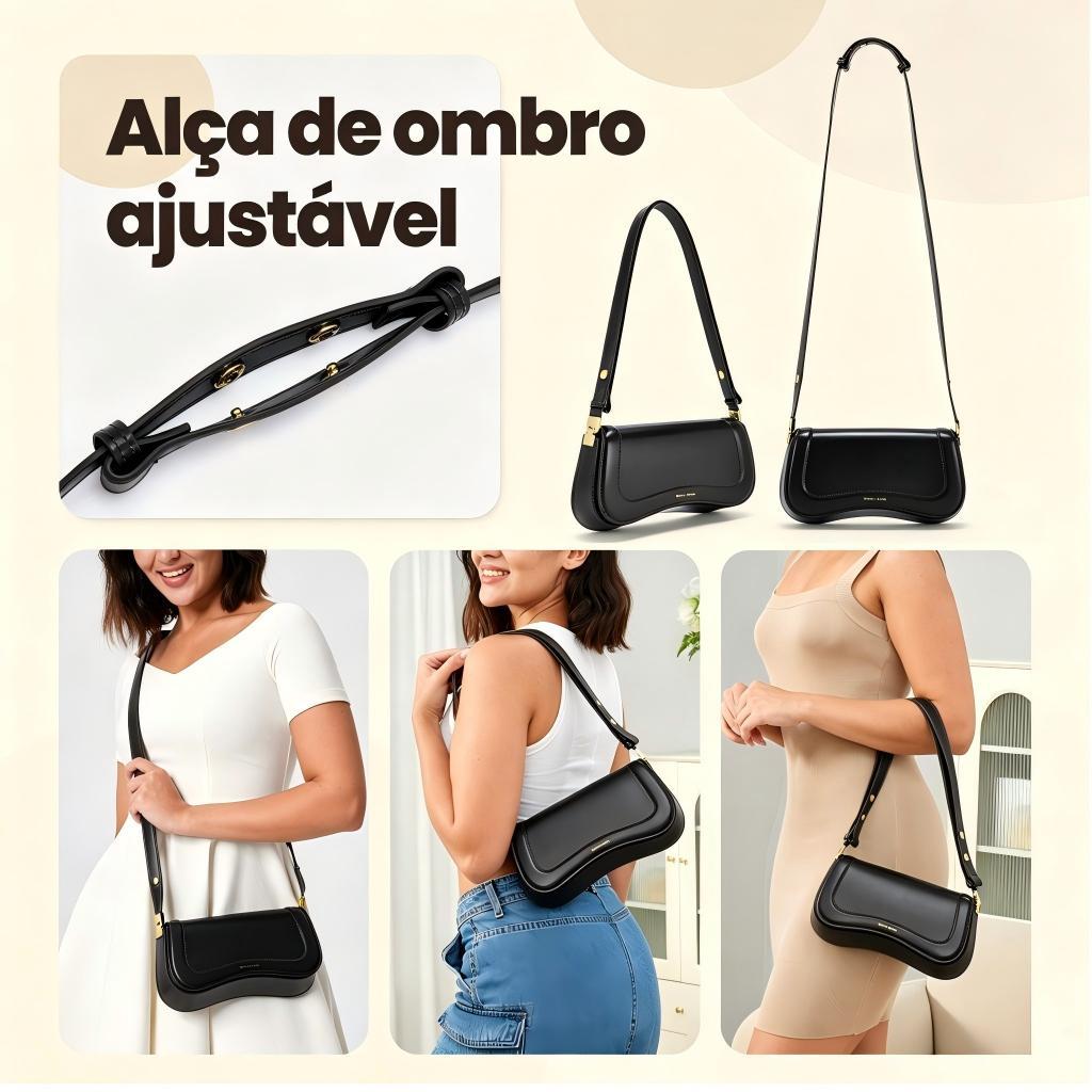Bolsa Feminina Elegante de Couro Sintético Preto com Alça Ajustável — foto 5