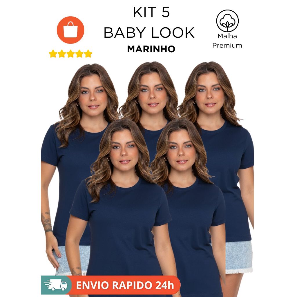 Kit 5 Camisetas Baby Look Feminina Algodão Básica Promoção em Oferta na Shopee