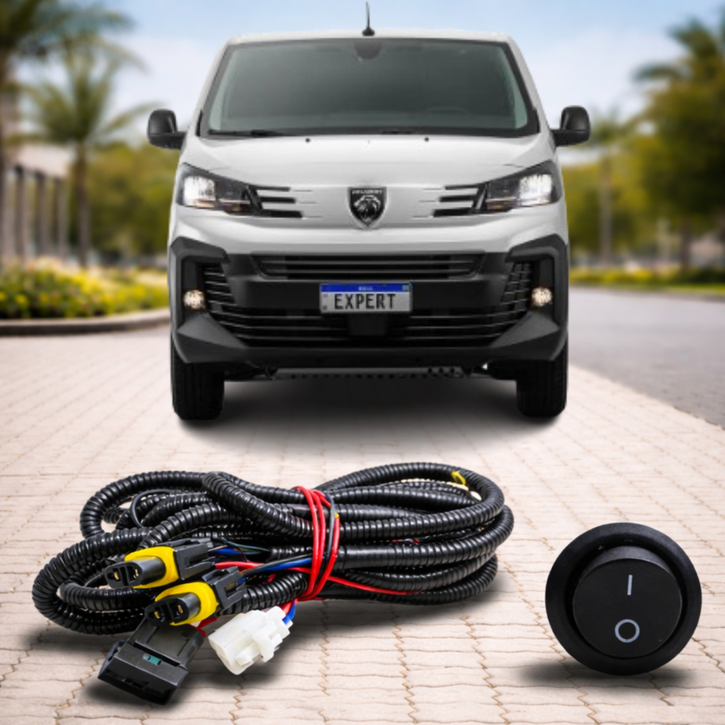 Chicote Completo Farol de Milha Peugeot Expert 2018 a 2025 Interruptor Tic Tac