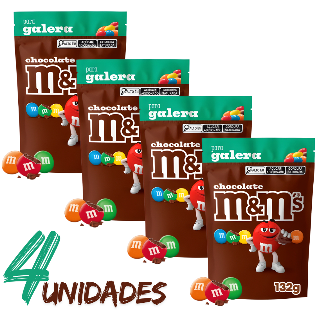 Chocolate Confeito M&M's Ao Leite 528g (4 Pacotes de 132g) Mars