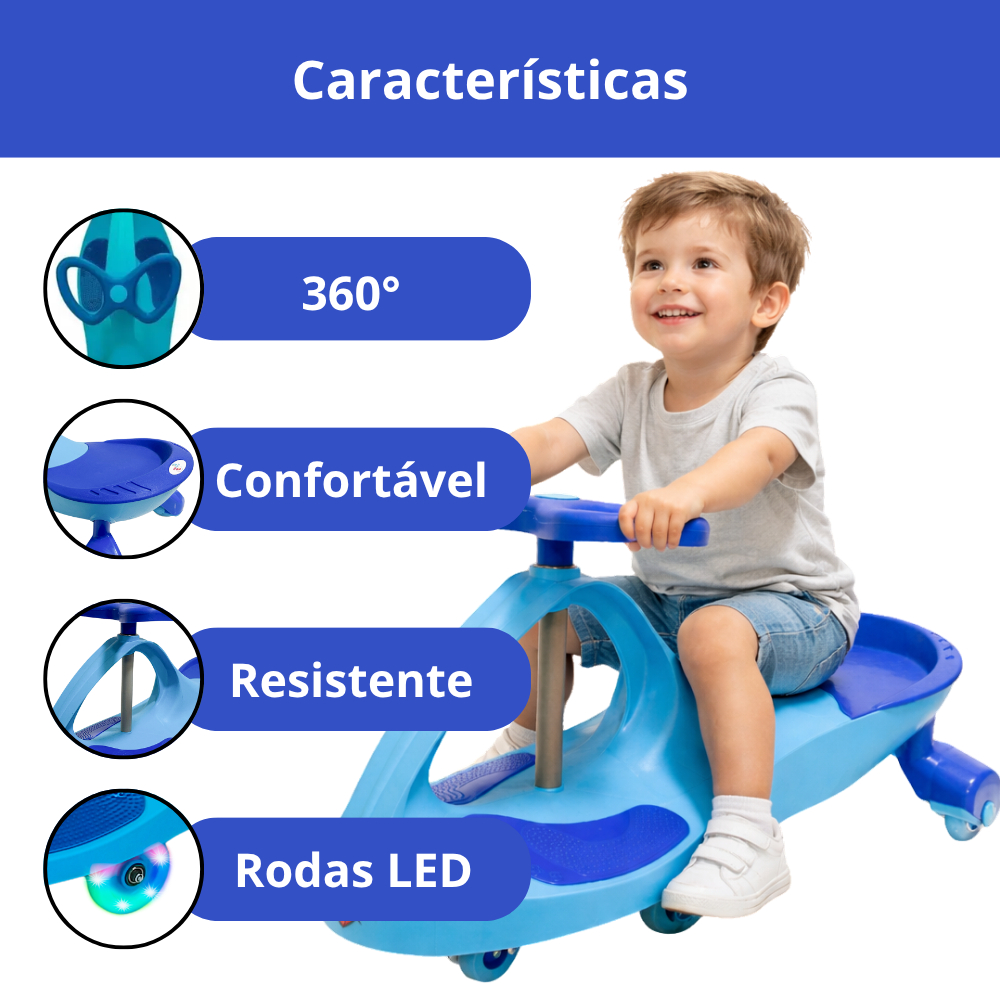 Carrinho de Rolimã Super Car com Led Suporta até 100kg Unitoys Menina e Menino 360 — imagem 2 de 2