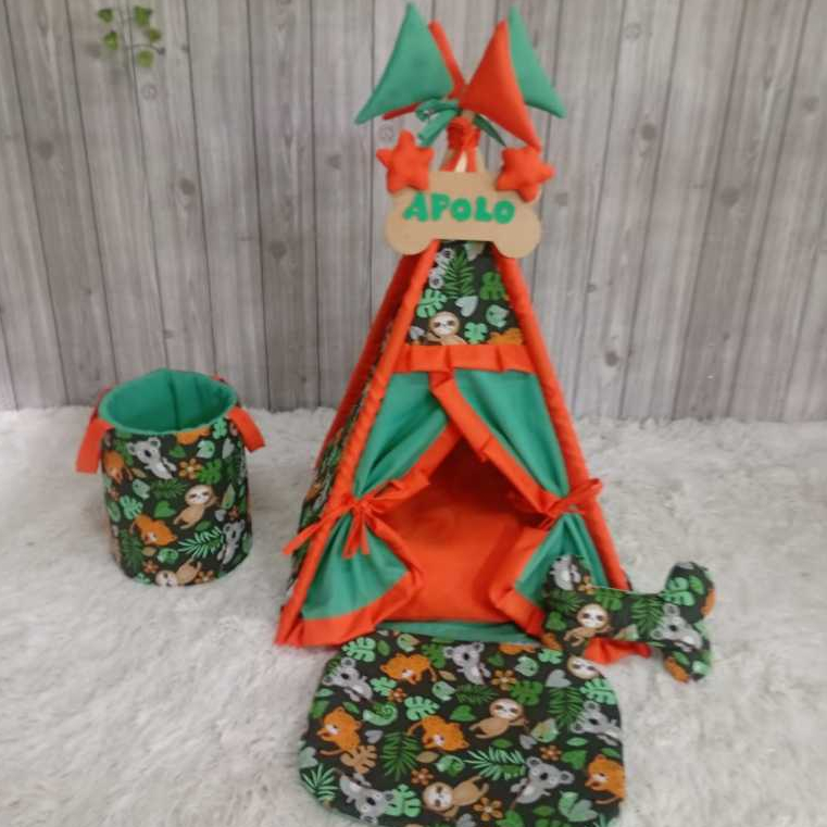 Cabana Pet Tamanho M  Cesto Organizador de Brinquedos Almofada Plaquinha Personalizada