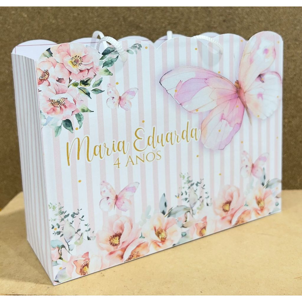 Sacolinha Personalizada Floral com Borboletas | Lembrancinha Festa Infantil Menina | Tema Jardim de Borboletas