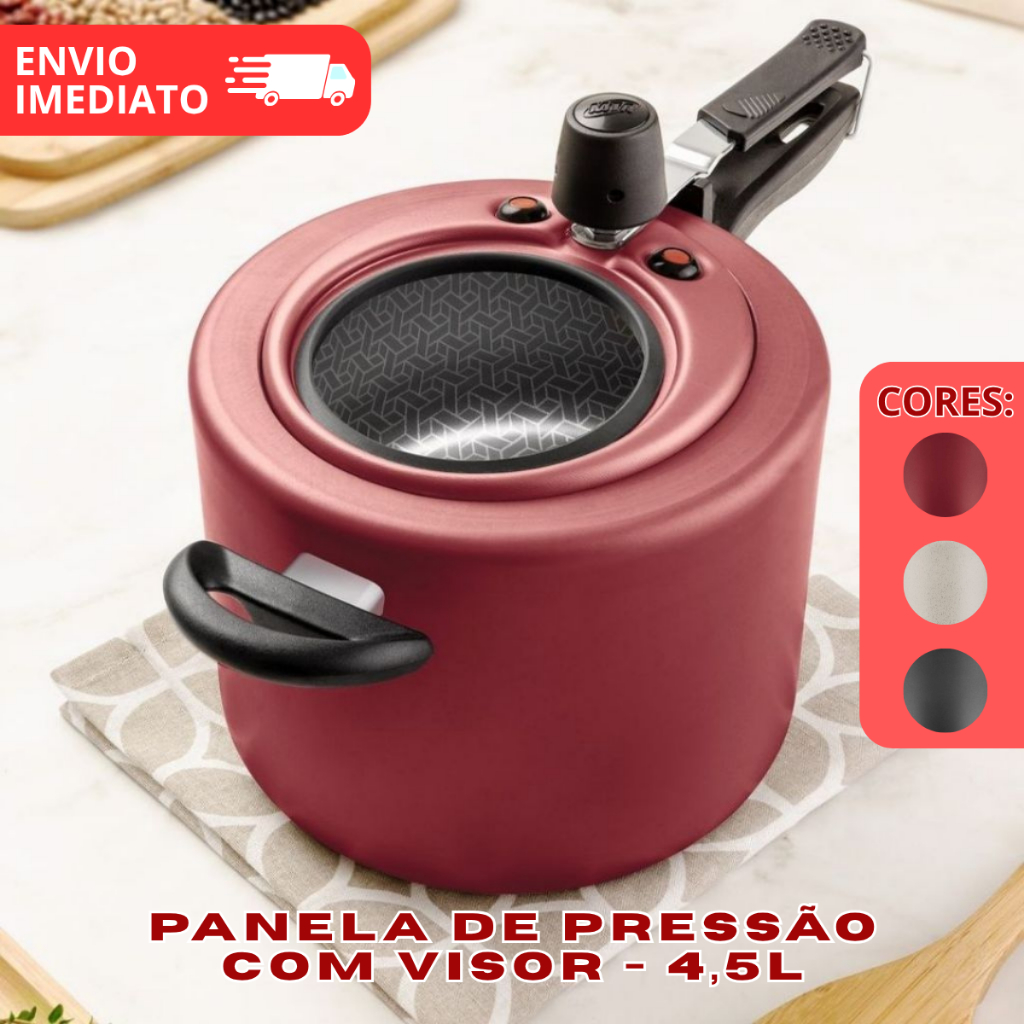 Panela de Pressão 4,5L Com Visor Superior Grande Antiaderente MTA Grafite/Cereja/Baunilha