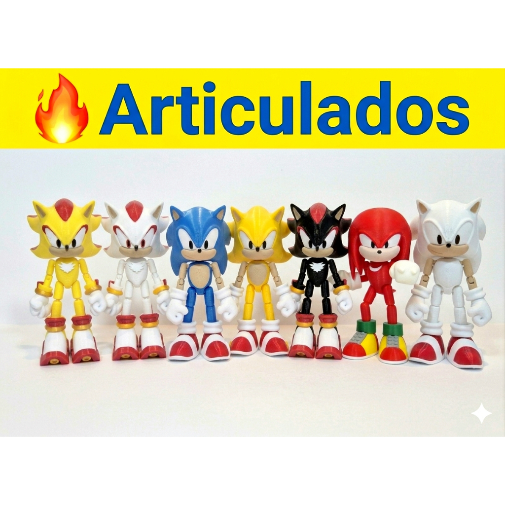 Bonecos Articulados Sonic, Shadow e Knuckles | Colecionáveis | Unidade ou Kit