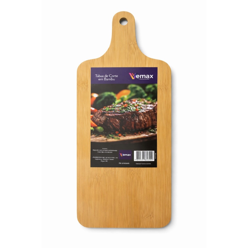 Tábua de Corte Retangular Bambu 37x15cm com Cabo Premium