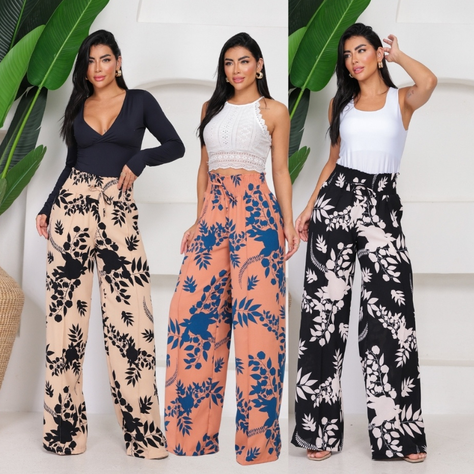 CALÇA PANTALONA ALFAIATARIA CALÇA FEMININA ESTAMPADO COM FORRO E BOLSOS –WIDE LEG – ENVIO RÁPIDO