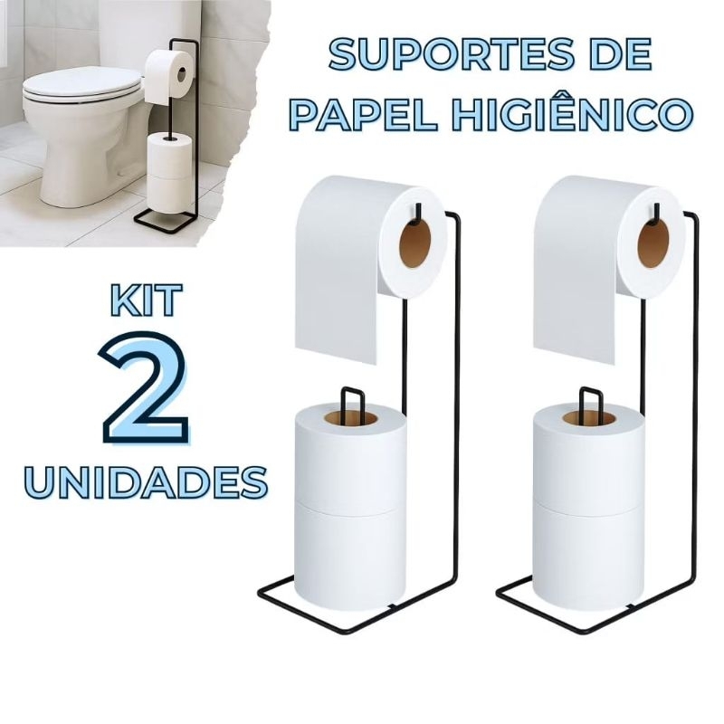 kit Porta Papel higiênico de chão de 3 Rolos Cor Preta