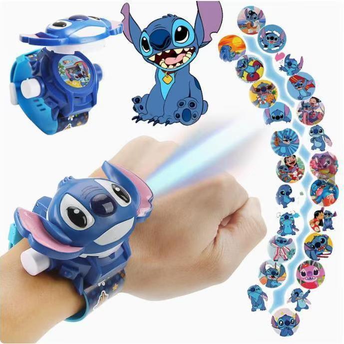 Relógio Infantil Stitch Para Meninas E Meninos-De Projeção 3D-24 Imagens-Presente Crianças-(Rosa/Azul)