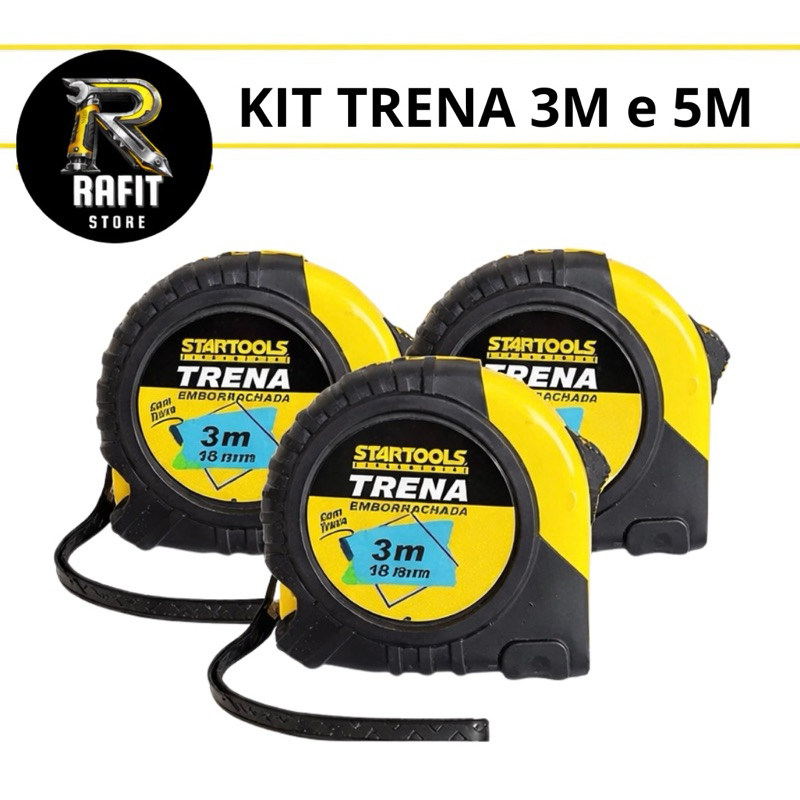 Kit Trena Métrica 3 5 metros Profissional Emborrachada com Trava Fita de Aço