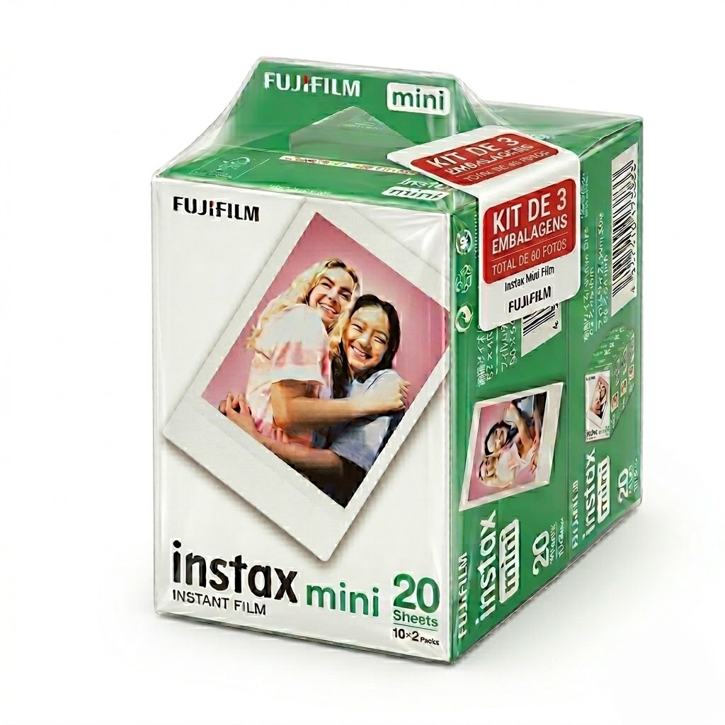 Kit 3 Filmes Instax Instantâneo Mini 60 fotos Branco Câmeras Papel Fotográfico Fujifilm