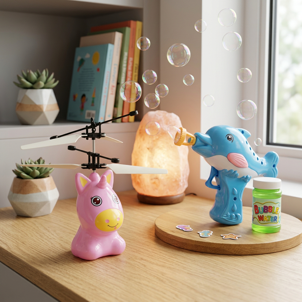Kit Unicornio Voador LED + Lanca Bolha Golfinho Brinquedo Infantil Diversao Magica