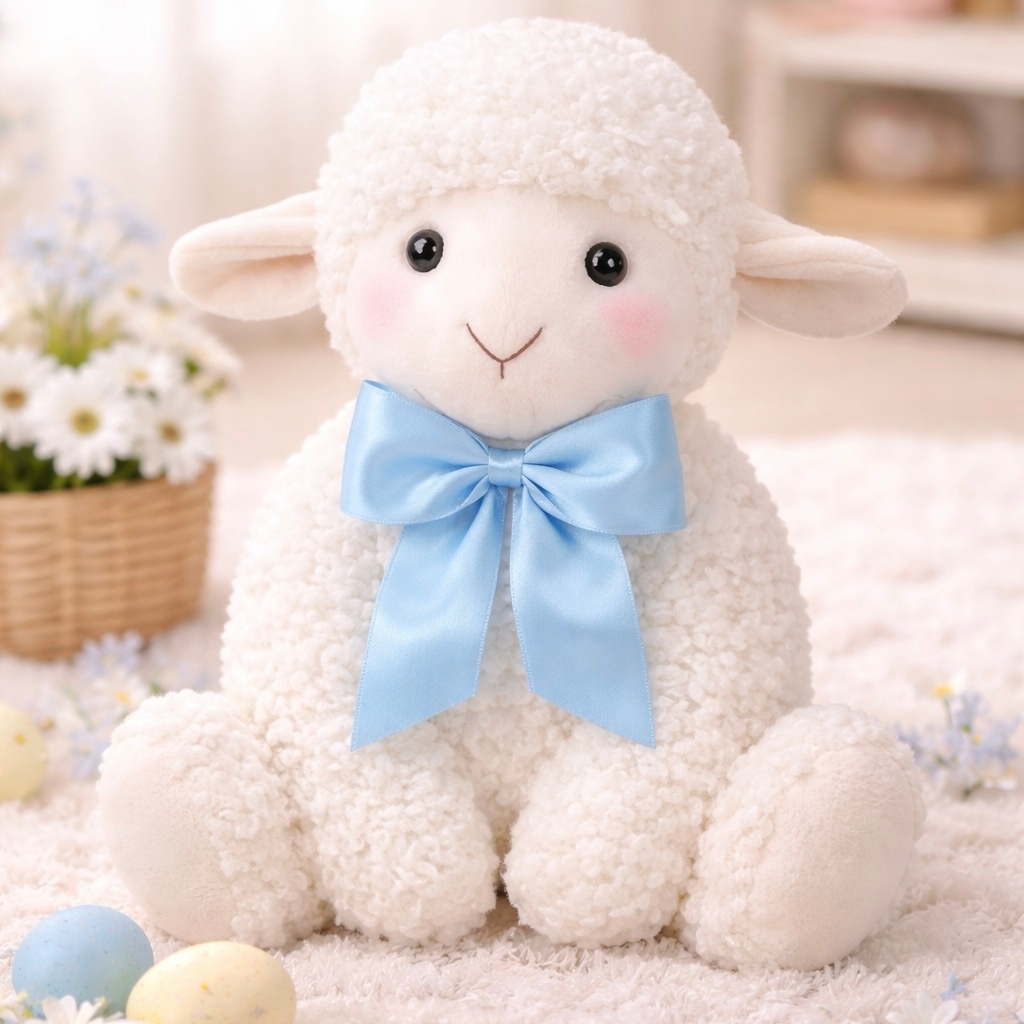 Ovelha de Pelúcia 34cm com Laços Coloridos para Presente ou Decoração