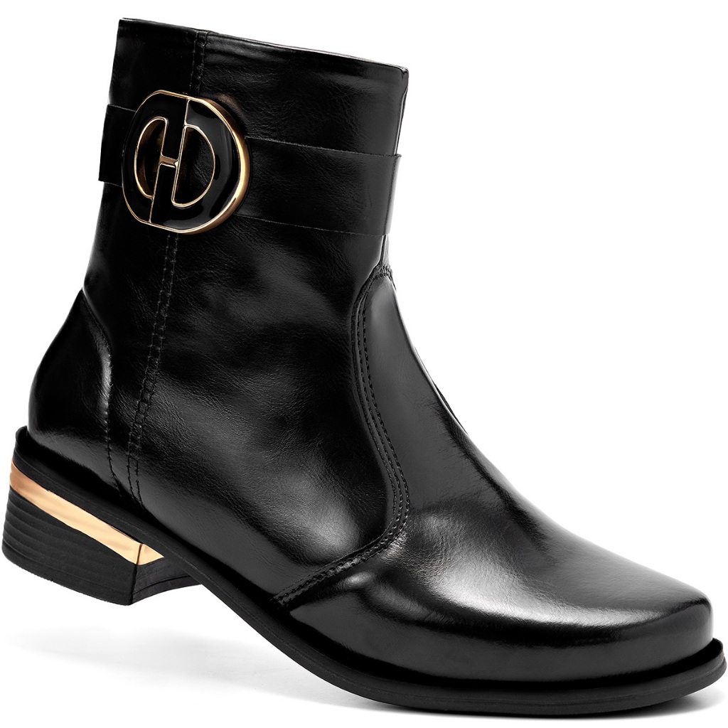 Bota Feminina Lumiss Cano Curto Salto Baixo Montaria Enfeite Metalizado Preto