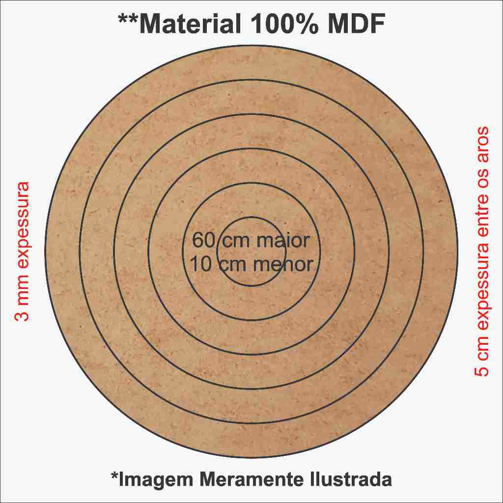 Jogos de 5 Aros Diferentes 60 cm para filtro dos sonhos MDF 3MM Borda 5 cm MDF 3MM