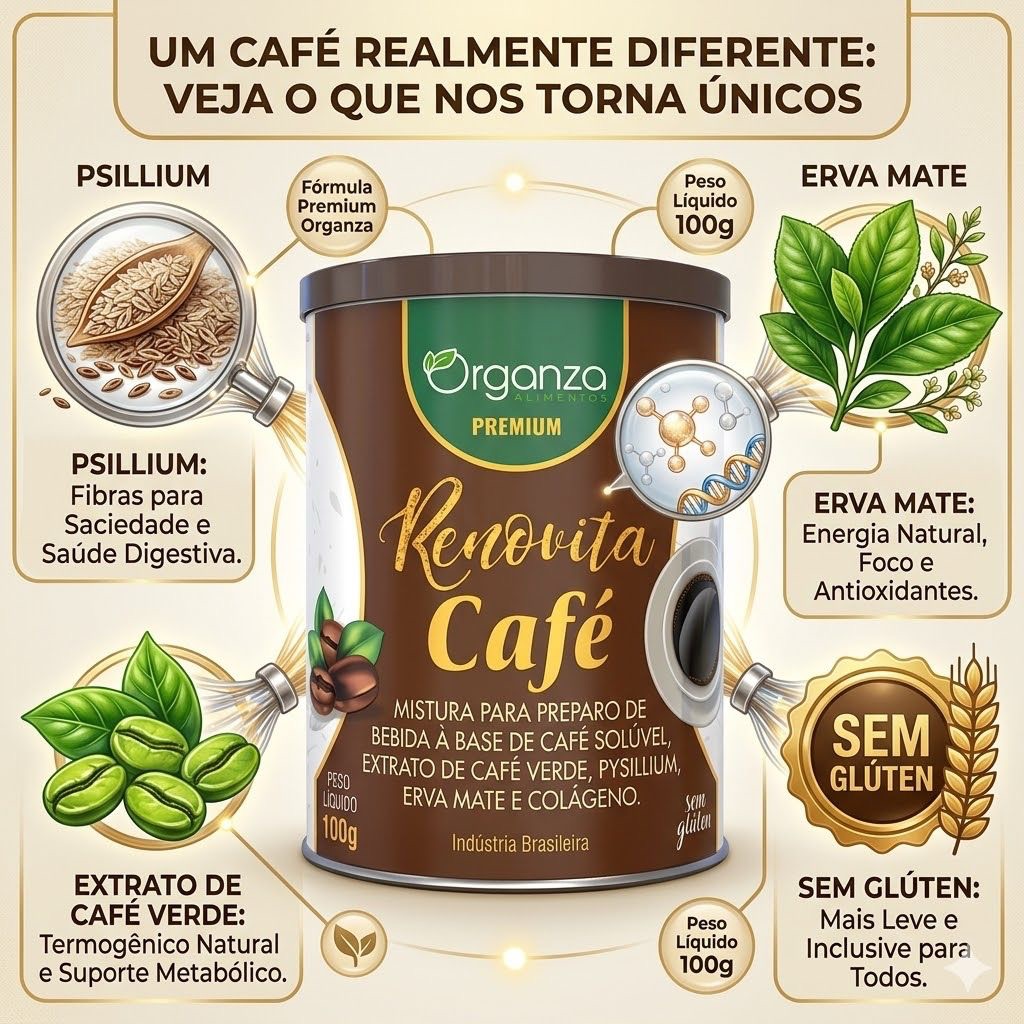 Café Premium com Psyllium Erva Mate e Colágeno Blend Especial Grãos Selecionados Bebida Funcional Natural