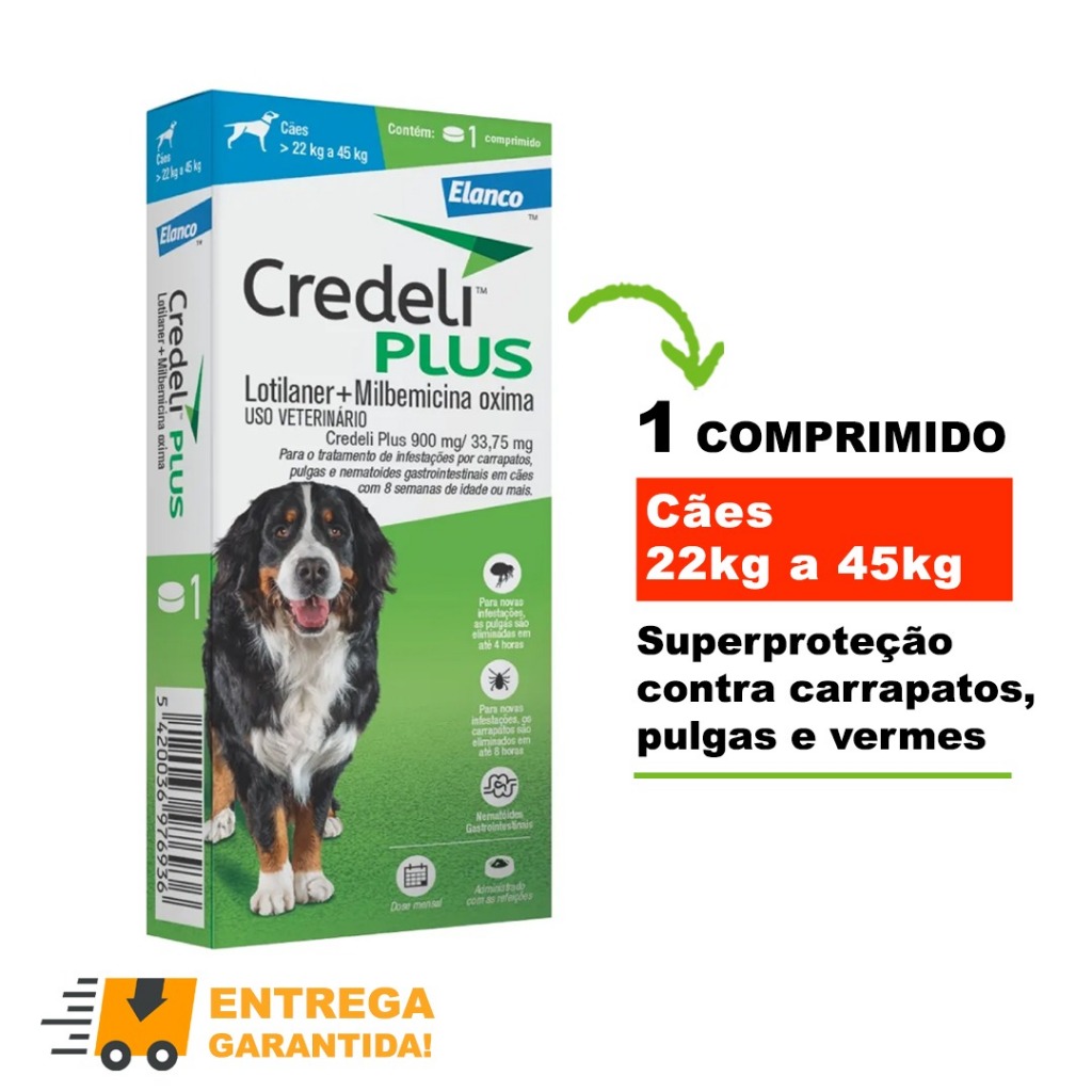Credeli Plus AntiPulgas e Carrapato 22 a 45kg Elanco com 1 Comprimido em Oferta na Shopee