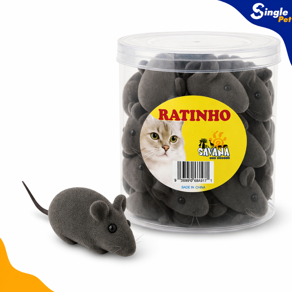 Kit 3 Ratinho de Brinquedo Cinza de Vinil para Gatos com Apito Savana Pet - Interativo e Divertido