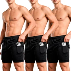 Kit 3 Shorts Bermuda 2 Em 1 Sandrini Masculino Compressão Sport