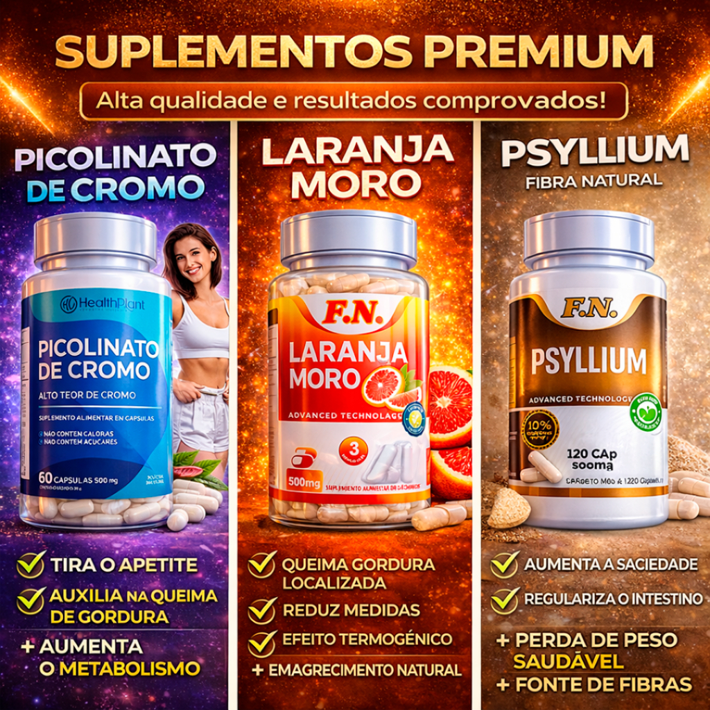 Produto Premium de altíssima Qualidade  Psyllium + Cromo + Laranja Moro