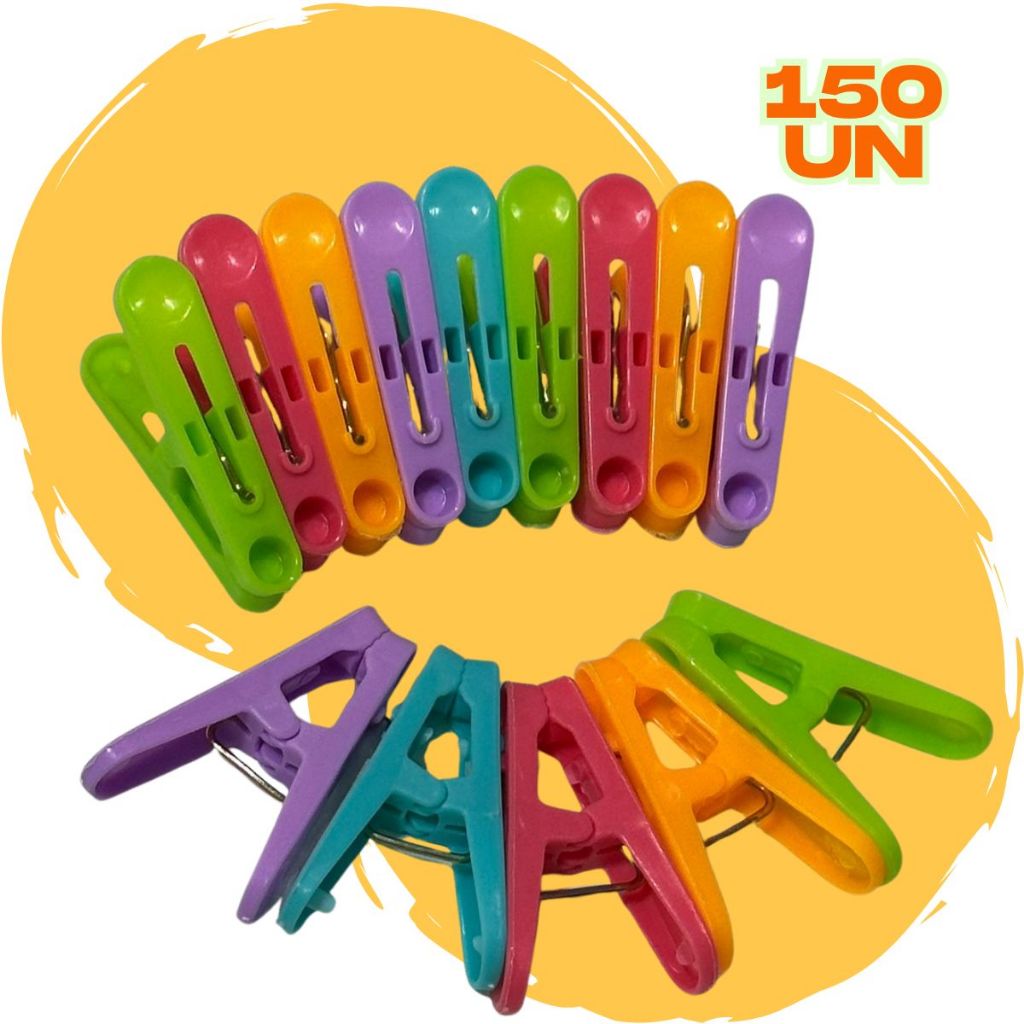 Kit 150 Prendedores Pregadores de Roupas  Plastico Coloridos Reforçado Resistente