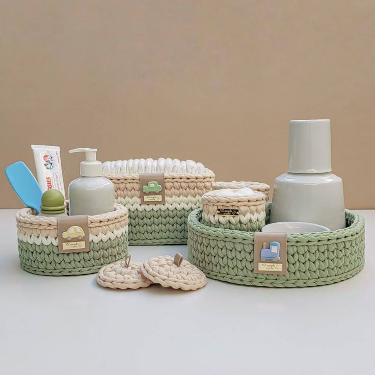kit higiene bebê crochê kit bebê luxo decoração quarto bebê porta fraldas crochê kit maternidade organizador bebê