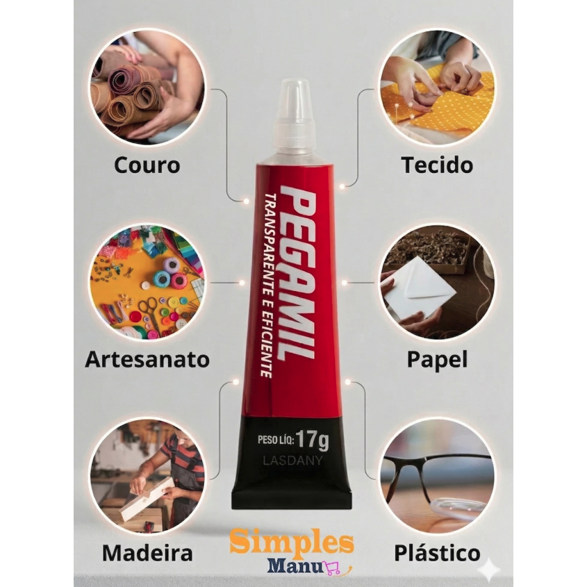 Cola Universal Pegamil Secagem Rápida para Artesanato, EVA, Papel, Madeira e DIY Forte e Transparente