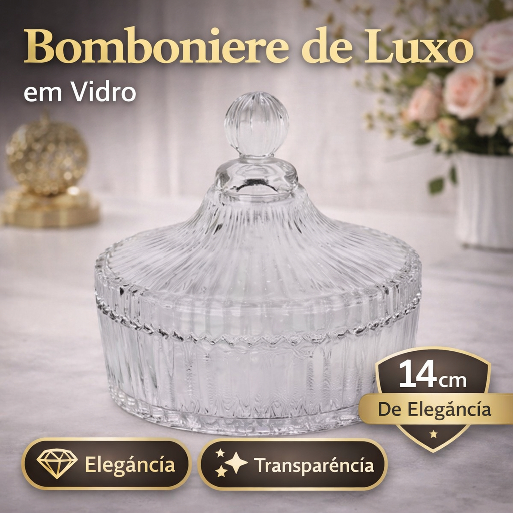 Bomboniere de Vidro 14cm Porta Doces Baleiro Decorativo Pote com Tampa Transparente