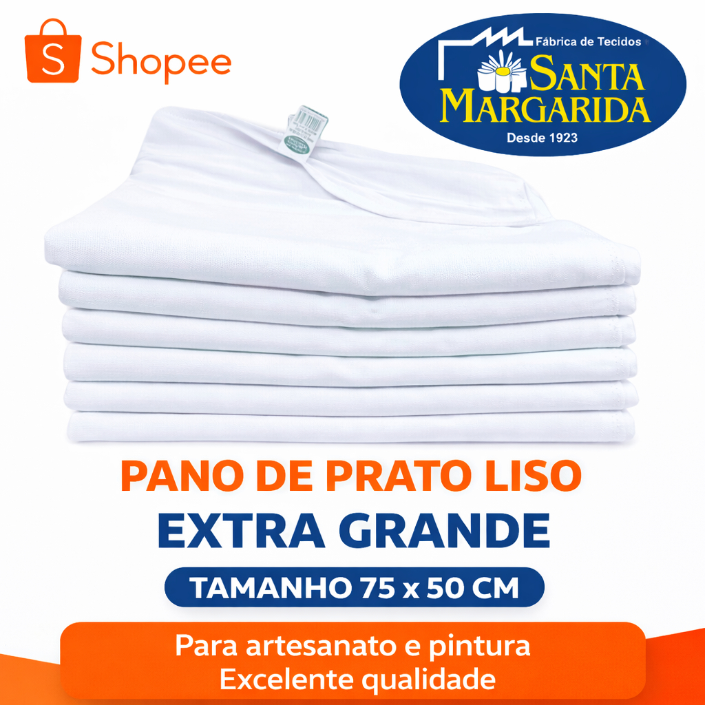 PANO DE PRATO EXTRA SANTA MARGARIDA SM-08 BRANCO 50 X 75 CM 10 UNIDADES