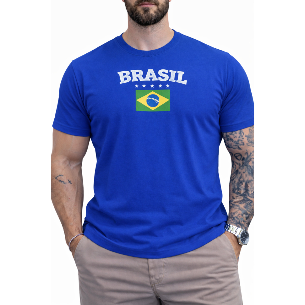 Camiseta Premium Camisa Brasil Bandeira Lançamento Pré Copa Do Mundo Tendência 100% Algodão