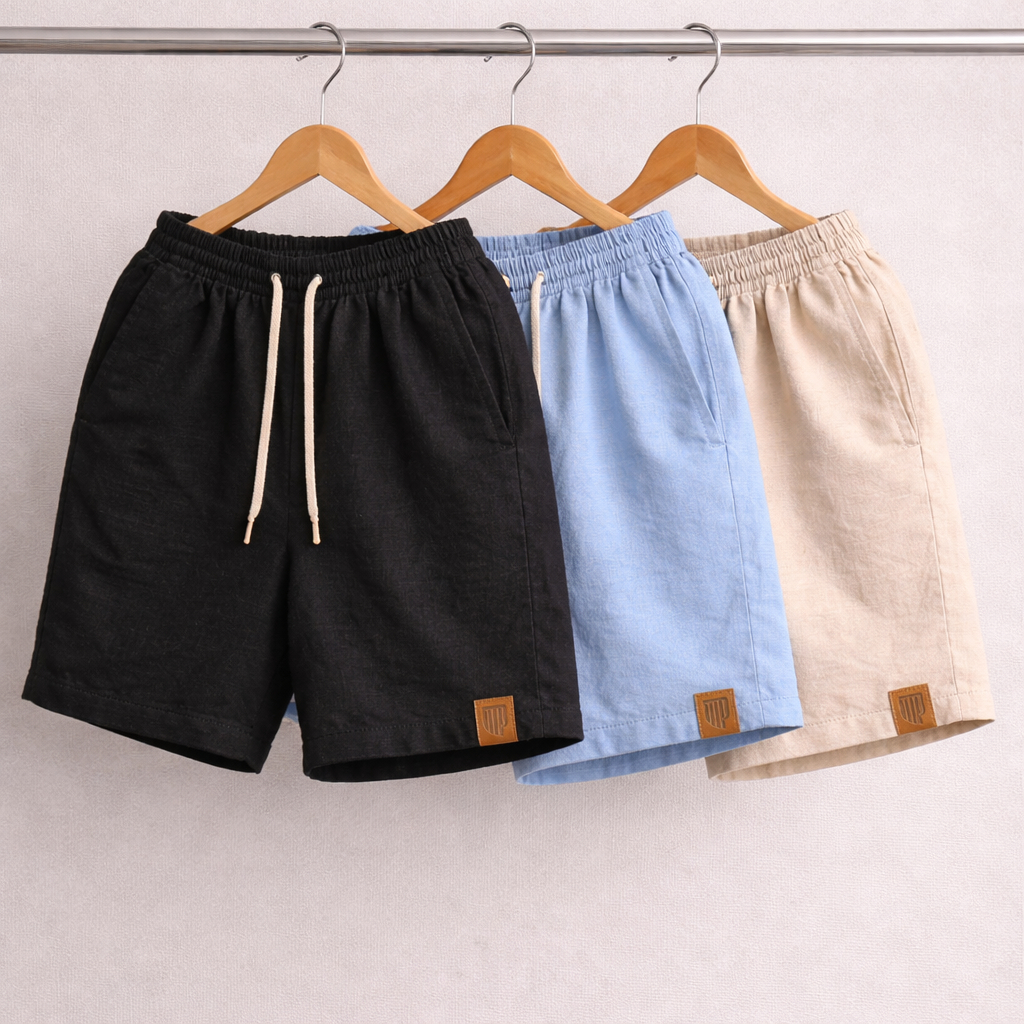3 Shorts Masculinos em Linho Premium – Modelo Casual Leve para o Dia a Dia