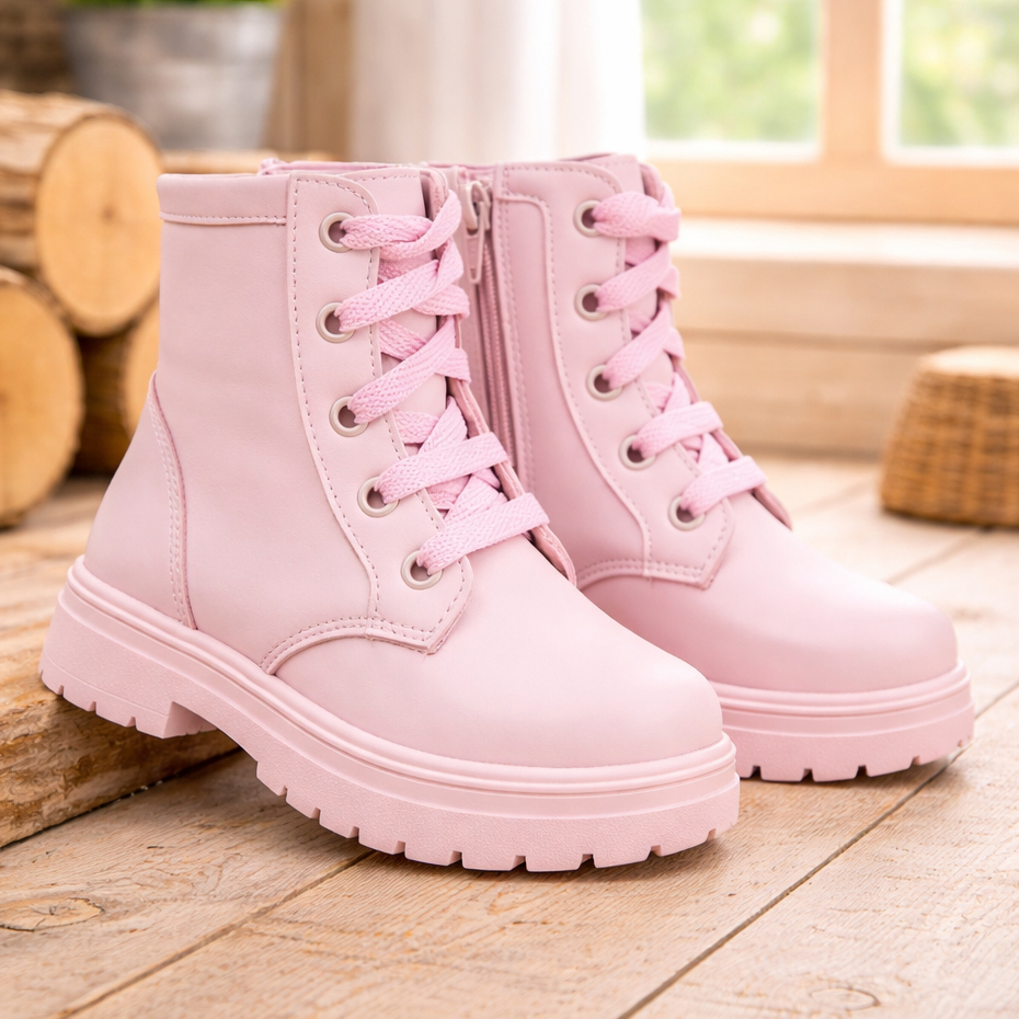 Coturno Infantil Rosa Menina Bota Fashion Cano Médio Zíper Lateral Leve Conforto