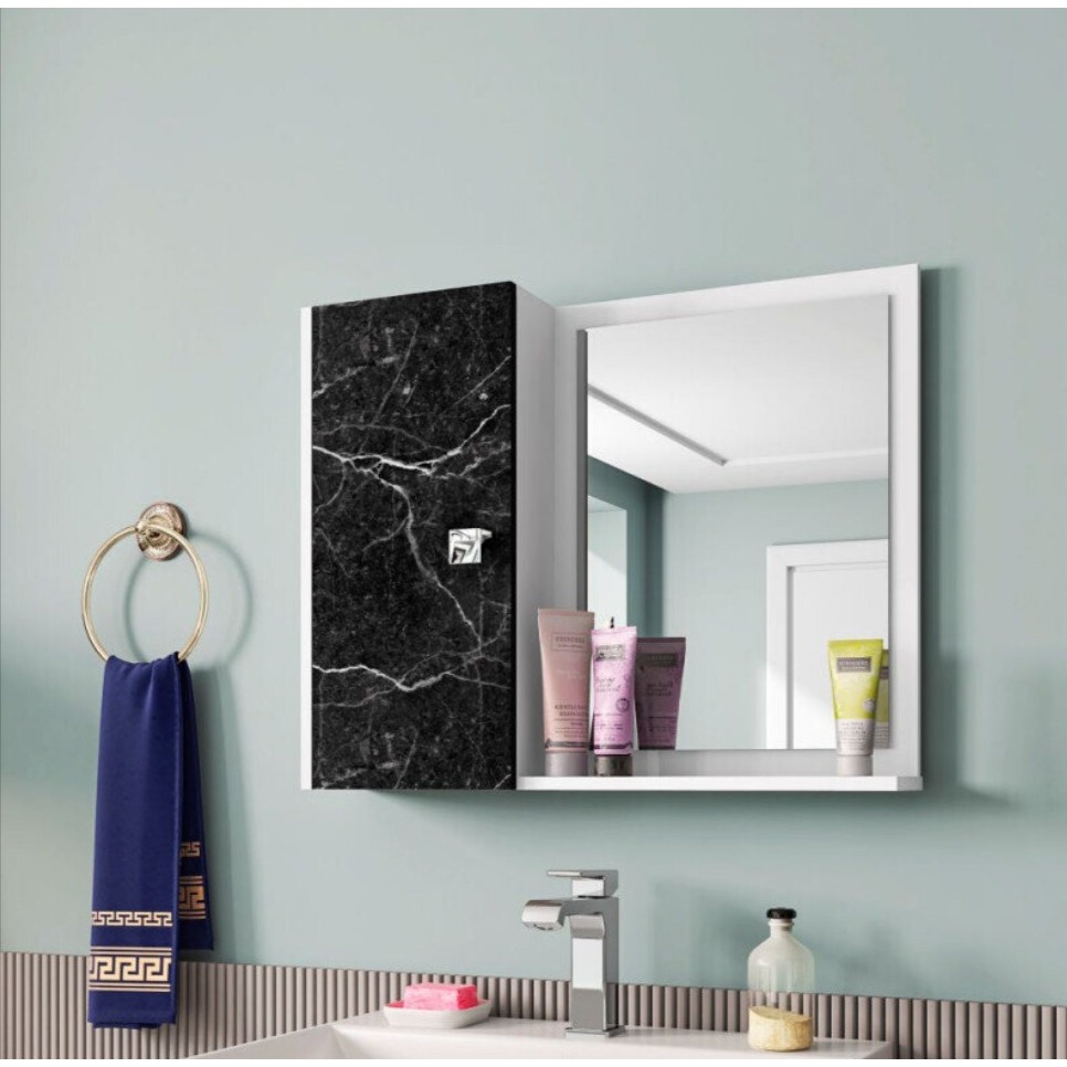 Armário espelheira Bechara Genova com porta para Banheiro Branco Nero