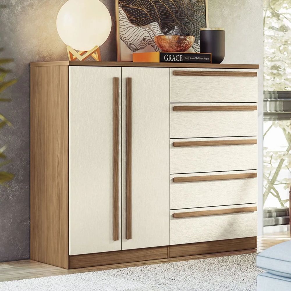 Cômoda 2 Portas 5 Gavetas Málaga Gold Santos Andirá em Oferta na Shopee