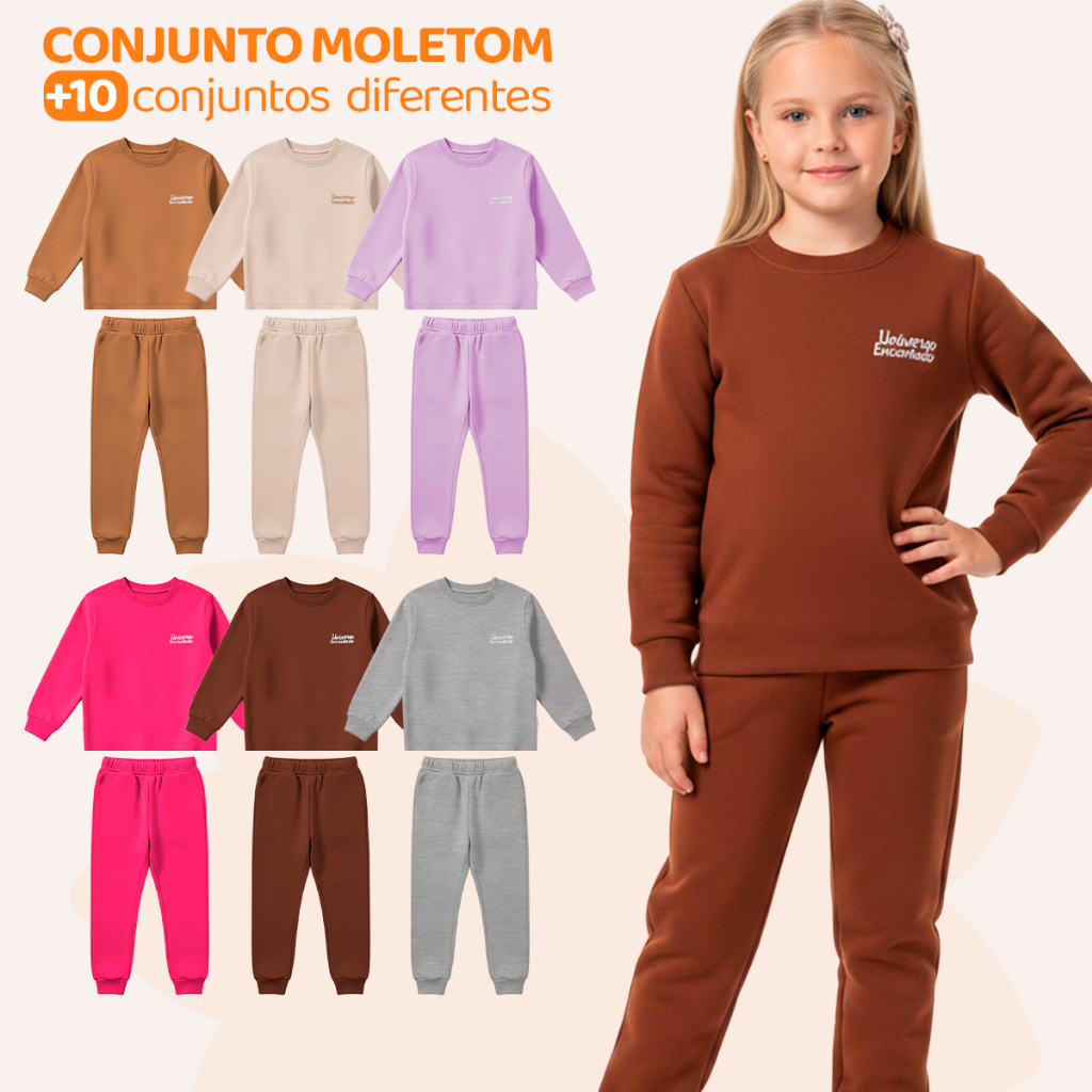 Kit 4 Peças Roupa Infantil Menina de Moletom Peluciado - Conjuntos Quentinhos E