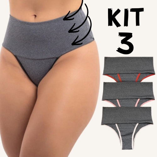 Kit 3 Calcinhas Seca Segura Barriga Cós Alto Compreensão Abdominal Calcinha Fitness Cinta Lingerie em Oferta na Shopee