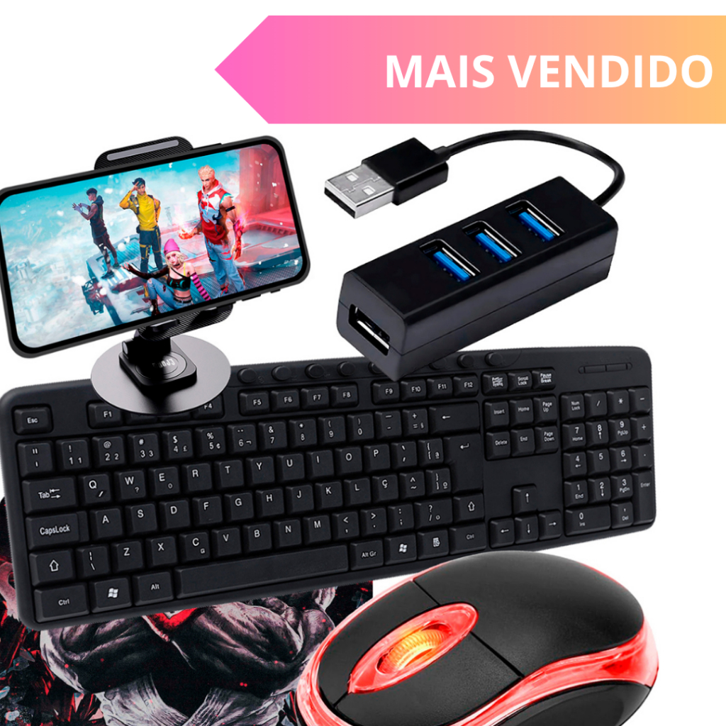 Kit Gamer Mobilador Para Celular  Teclado + Mouse + Hub + Suporte