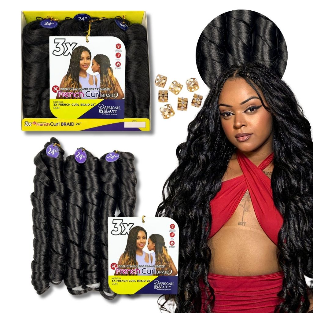 Cabelo French Curl Jumbo 200gr Fibra Premium Trança Boho Crochet Braid Ondulado