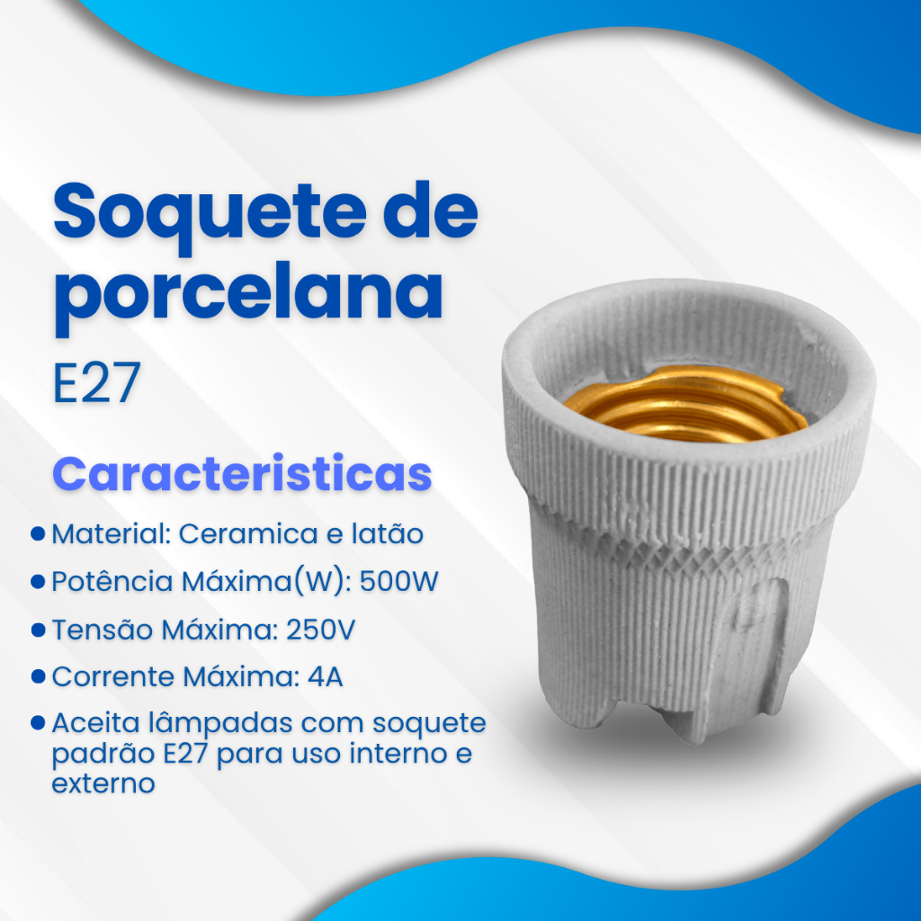 10 Receptáculo Bocal Soquete Cônico Porcelana Louça Spot Plafon E-27
