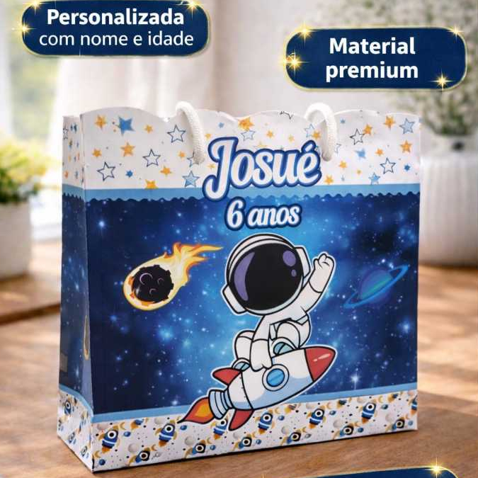 Sacolinha Personalizada Astronauta com Nome e Idade | Lembrancinha de Aniversário
