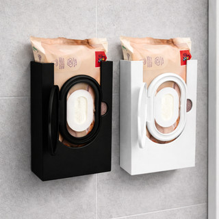 Porta Lenço Umedecido de Parede Organizador Banheiro Preto e Branco Multiuso Sem Furo